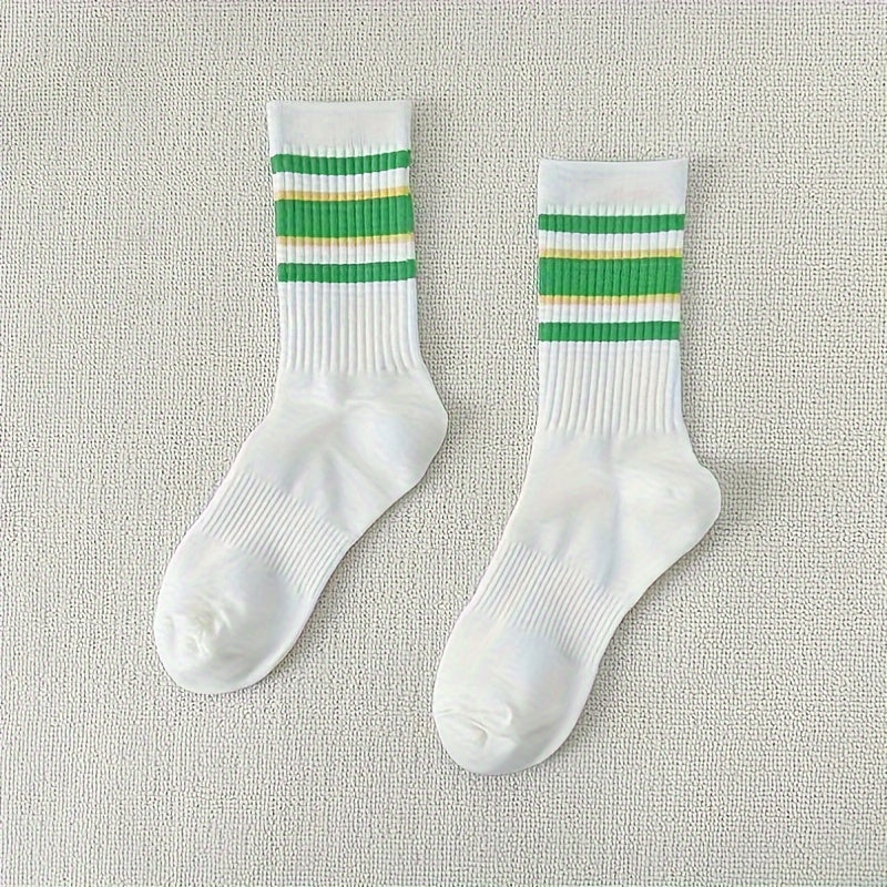 10 Pairs Striped Crew Socks Women's Stockings