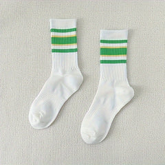 10 Pairs Striped Crew Socks Women's Stockings