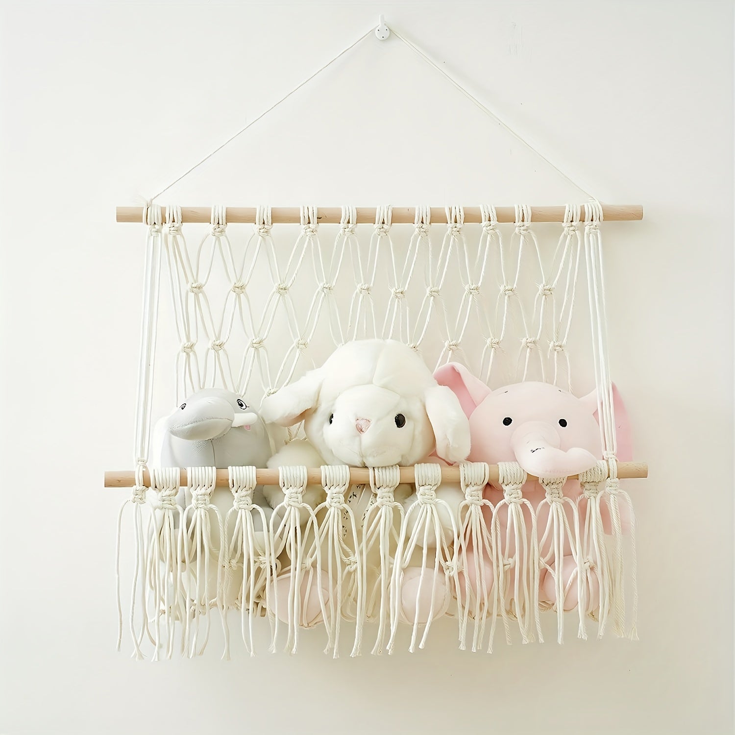 Macrame Woven Animal Hammock for Nursery & Playroom Organization