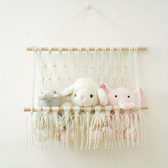 Macrame Woven Animal Hammock for Nursery & Playroom Organization