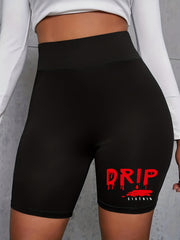 Women's Plus Dripping Letter Print High Rise Biker Shorts