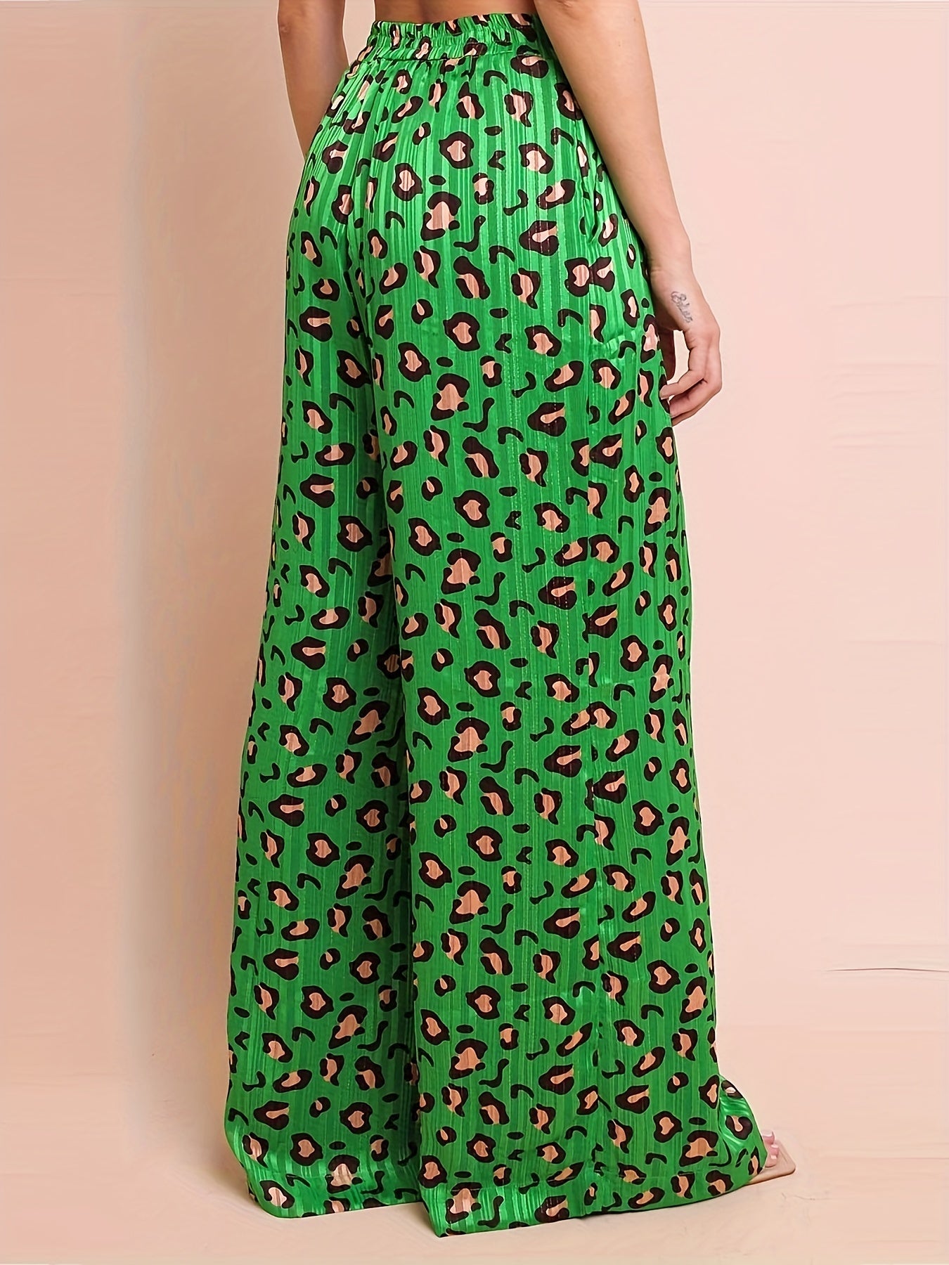  Leopard Print Wide Leg Trousers