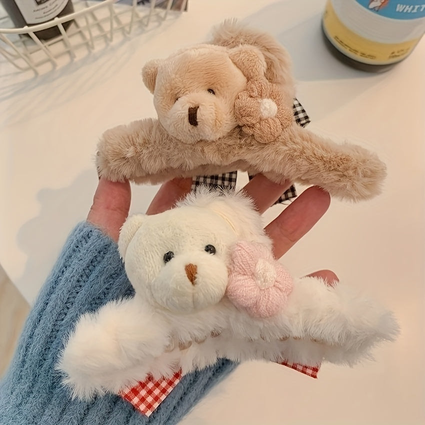 2pcs Plush Bear Hair Claw Clip Big Bow Clip Headwear Hair Accessories