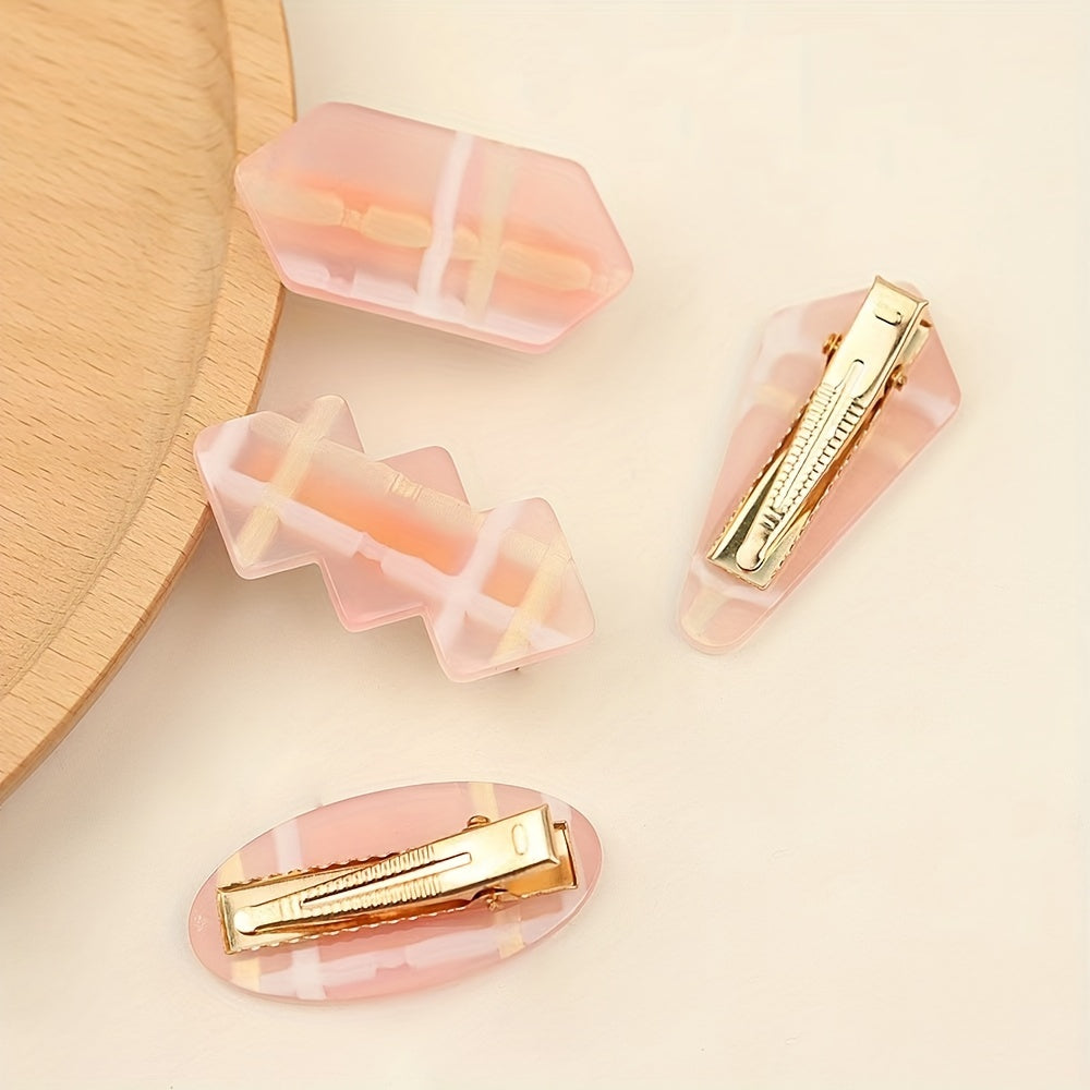 3pcs Jelly Pink Hair Clip Colorful Stripes Duck Billed Clip