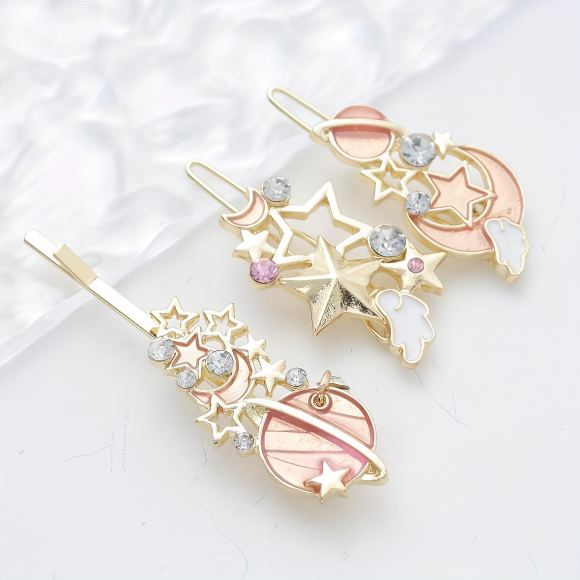3pcs Cartoon Planet Hair Clip Moon Star Bobby Pin Hair Barrette