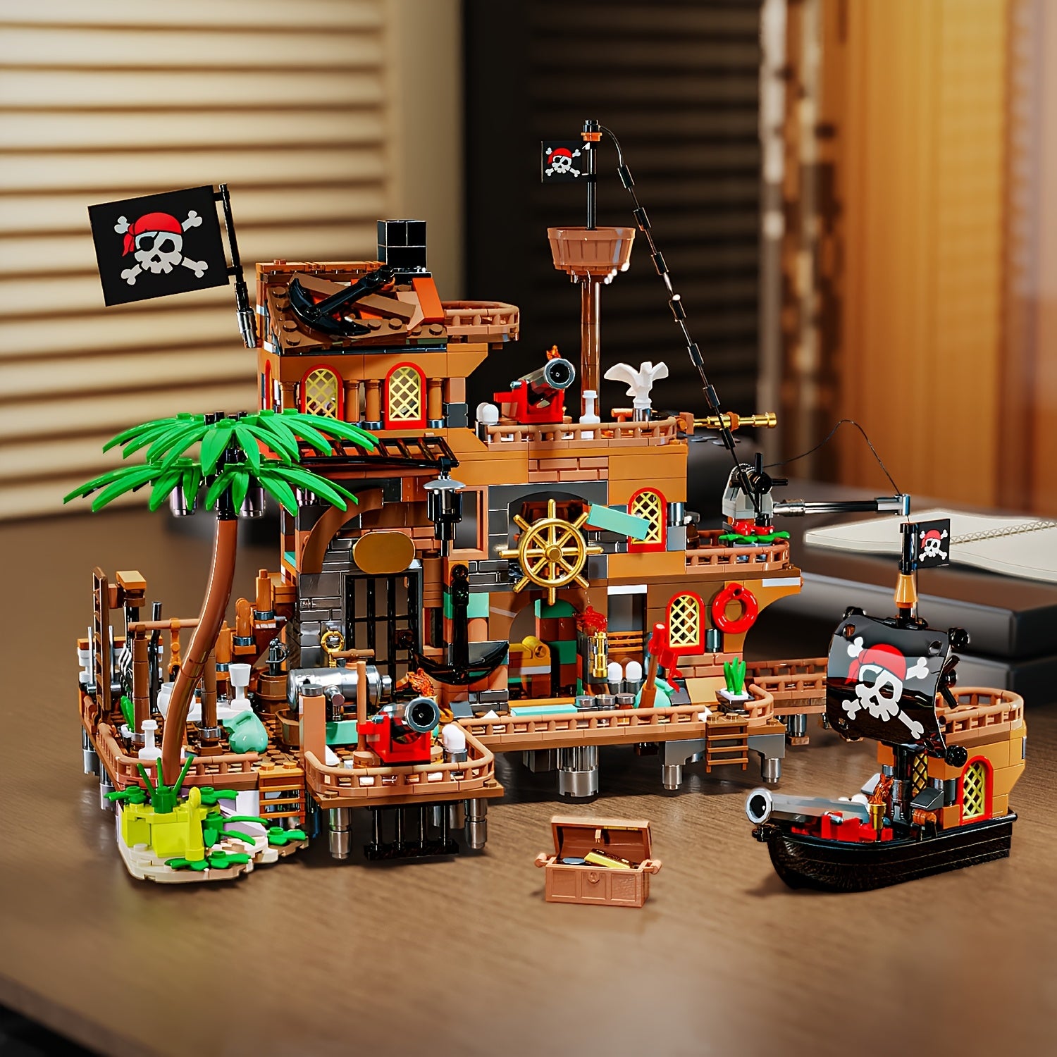 MESIONDY Pirate Building Set with Cannon, Sails & Chests
