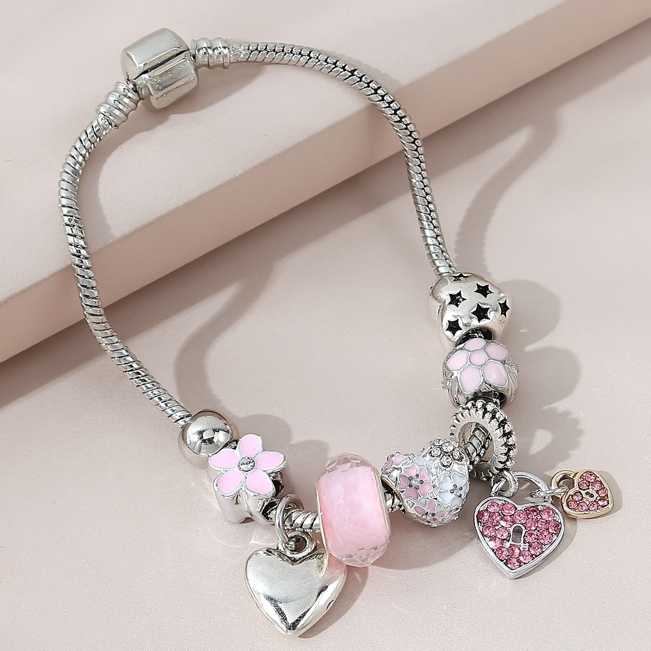 Heart Pendant Bracelet With Lantern Beads Lovely Chain For Women