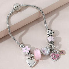 Heart Pendant Bracelet With Lantern Beads Lovely Chain For Women