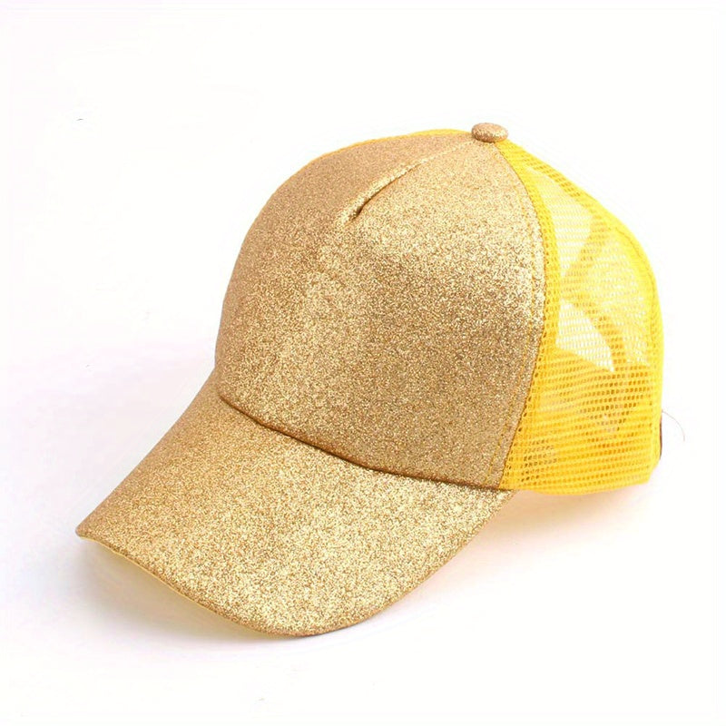 Glitter Ponytail Trucker Hat Mesh Cotton Baseball Cap