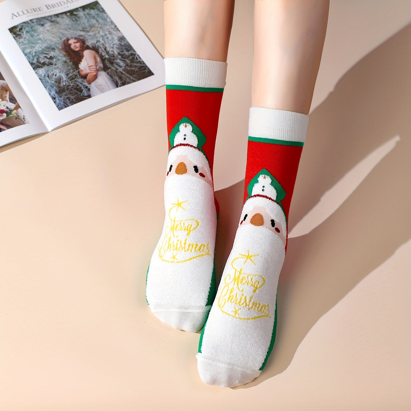 Christmas Cartoon Print Socks, Comfy & Soft Women's Stockings
