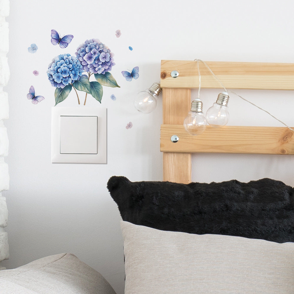Purple Hydrangea Butterfly Switch Sticker for Bedroom and Living Room Decor