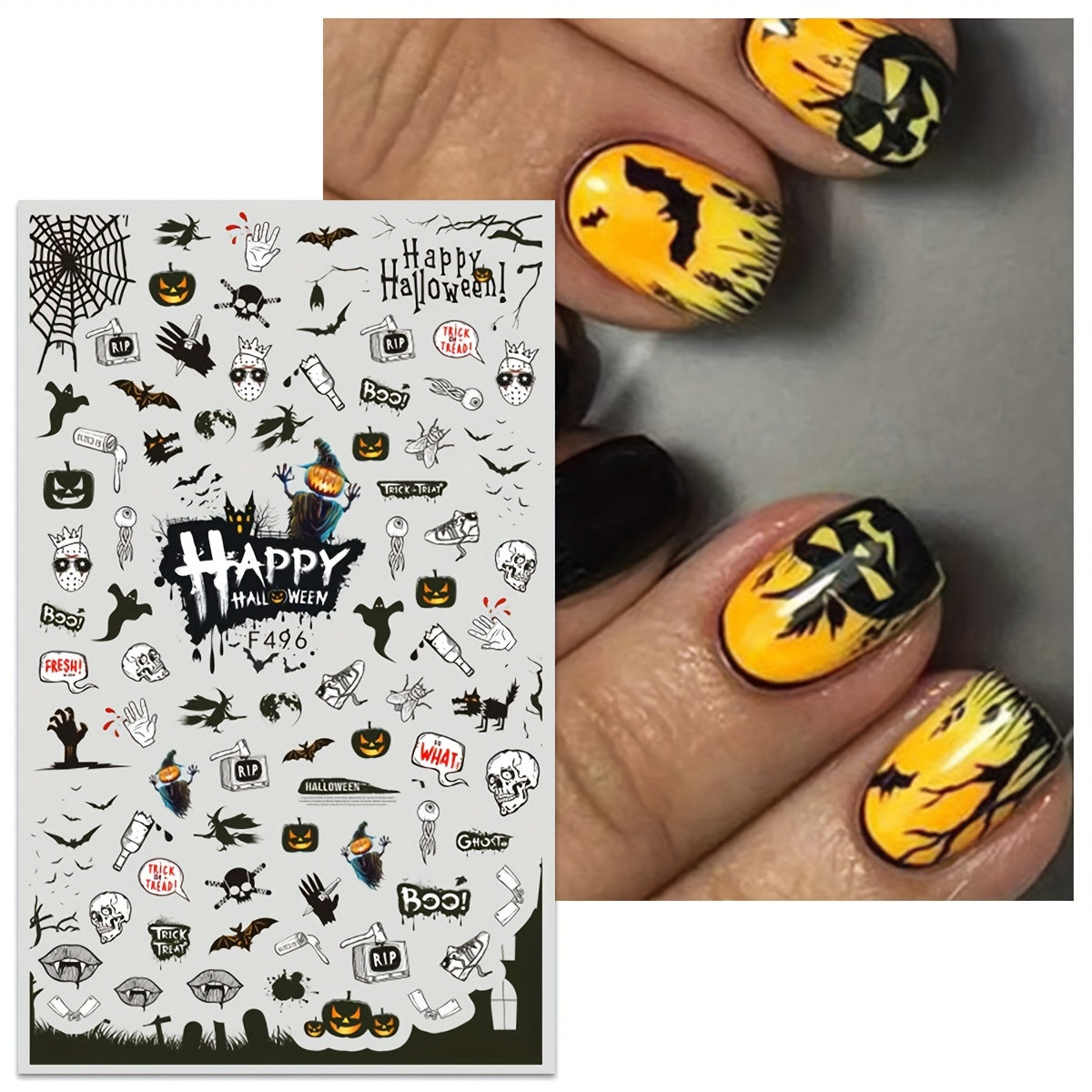 3D Halloween Nail Art Stickers Pumpkin Ghost Bat Witch Designs Self Adhesive Nai