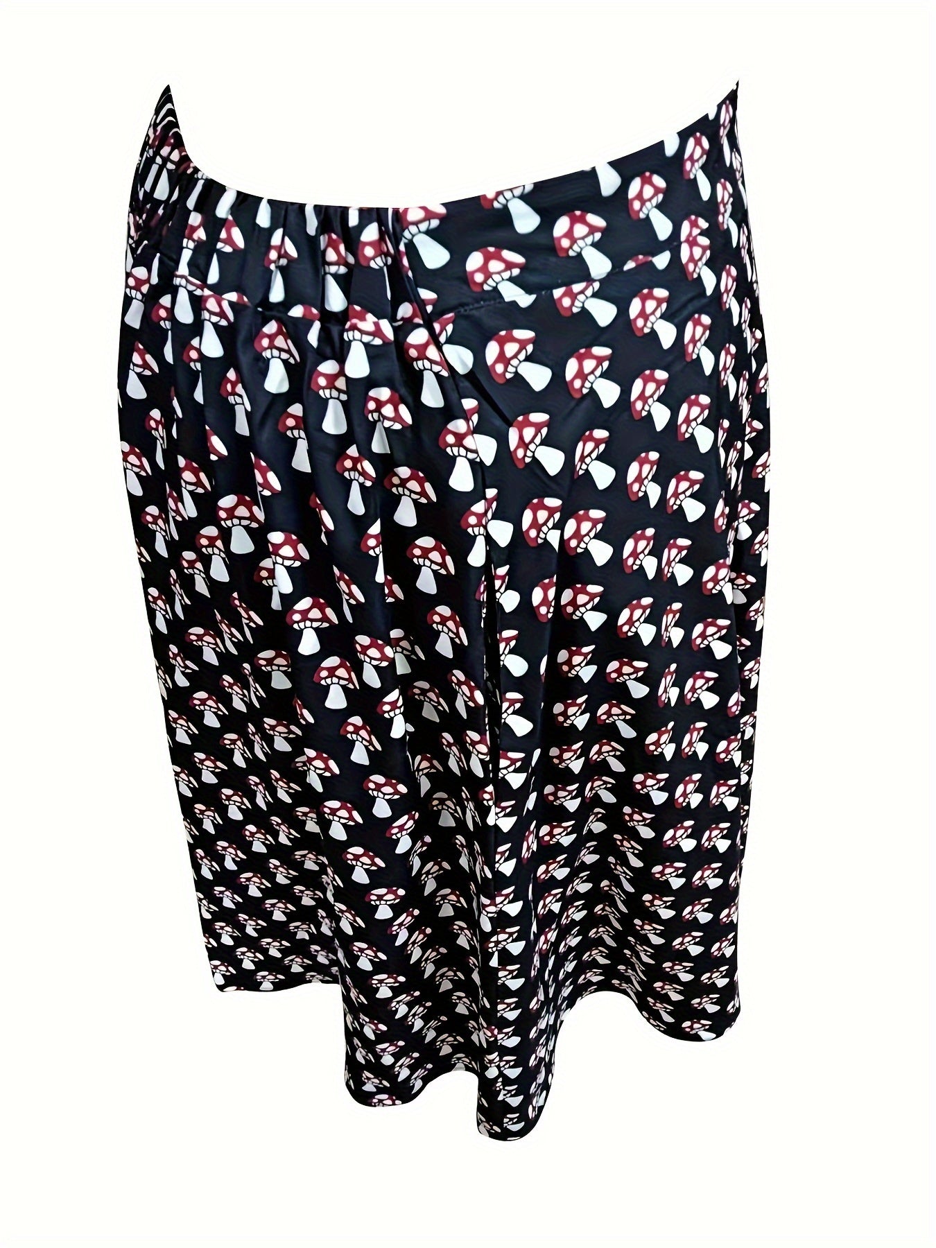  Mushroom Print A-line Maxi Skirt with Pockets