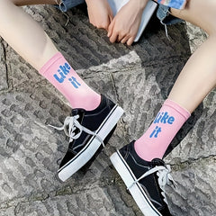 4 Pairs Letter Print Socks Comfy & Breathable Mid Tube Socks Women's Stockings