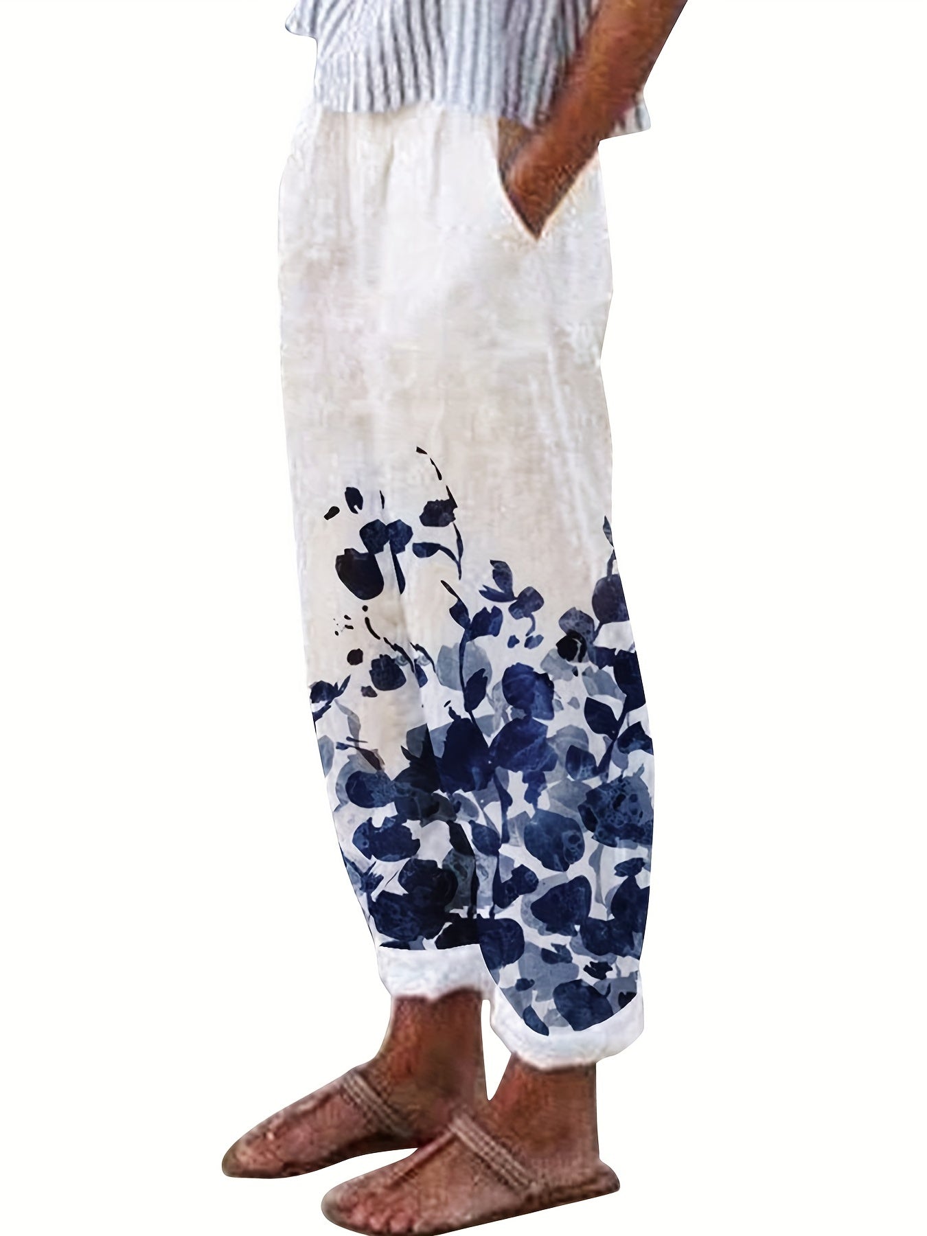 Women's Plus Floral Print High Rise Loose Trousers