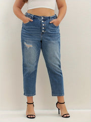  Ripped Button Up High Rise Crop Jeans