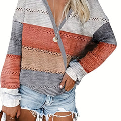  Casual Sweater Women's Plus Striped Long Sleeve V Neck Pullover Jumper