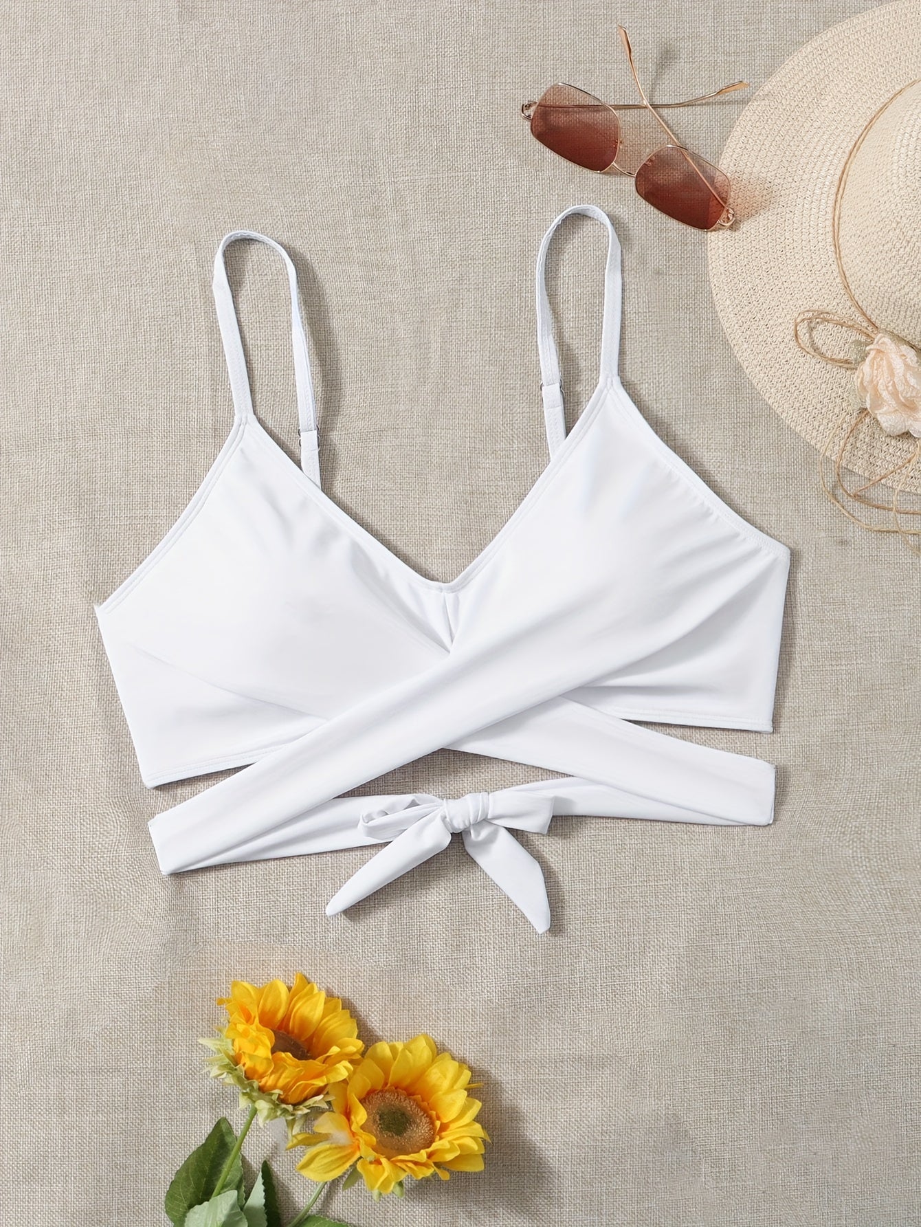 Bikini Top Solid Cross Tie Back Beach Bra