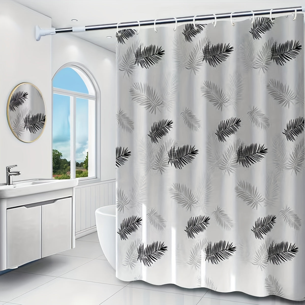 Feather Pattern Shower Curtain, Waterproof, Rust Resistant Grommets