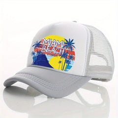 Unisex Breathable Adjustable Baseball Cap with Beach and Letter Embroidery