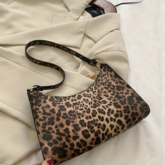 Animal Print Shoulder Bag Zipper PU Leather Versatile Crescent Bag