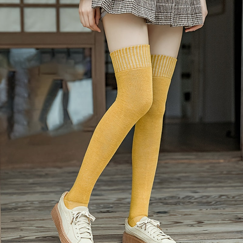 Solid Thigh High Socks Over The Knee Stockings Women's Hosiery