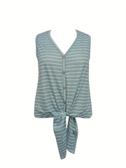  Nautical Stripe V Neck Tank