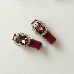 Vintage Velvet Rhinestone Hair Clips Head Jewelry Set