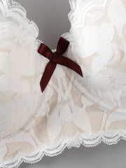  Bra Women's Plus Floral Lace Push Up Bow Front Soft Underwire Bra