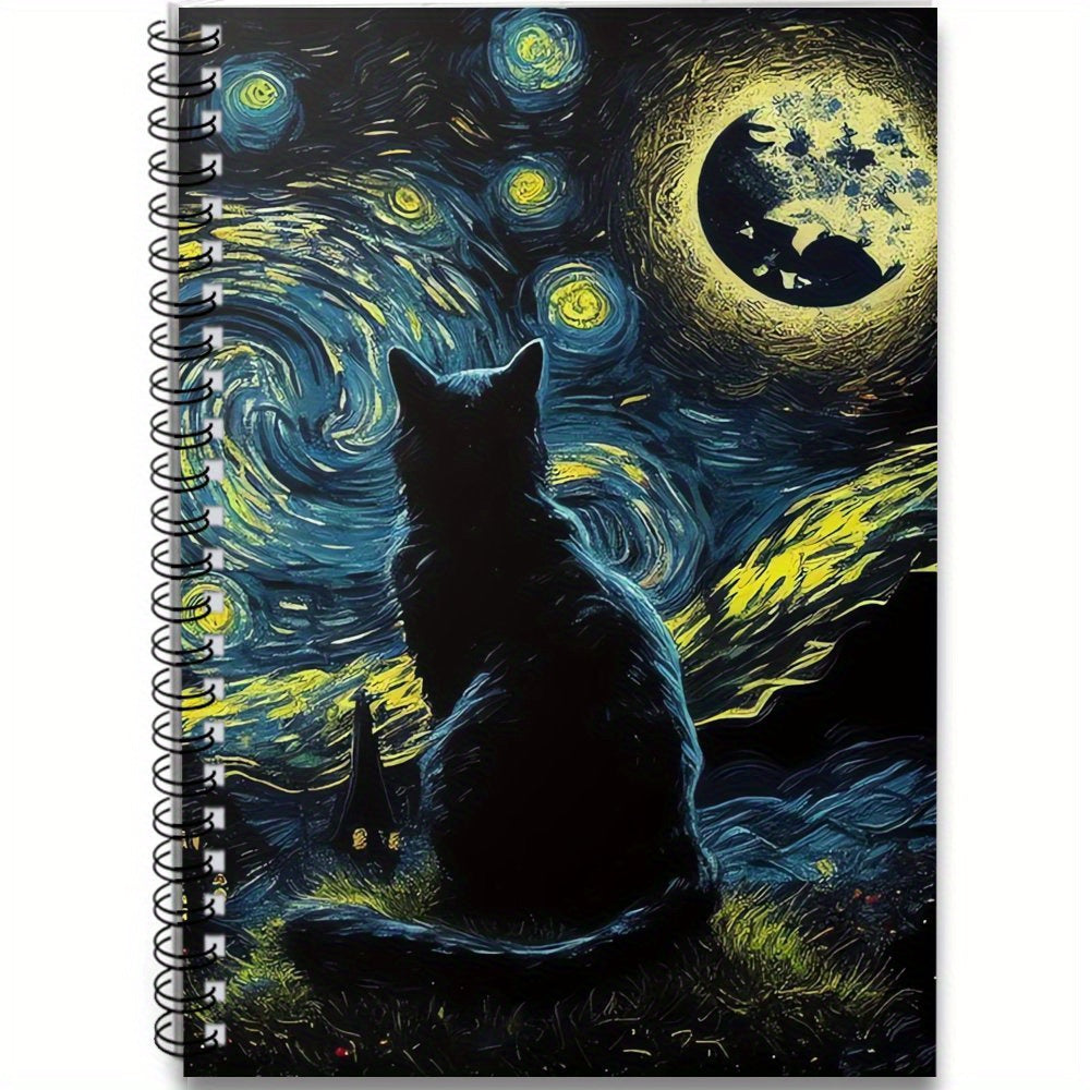 Cat Spiral Notebook Starry Night 100 Pages Journal Office School Supplies