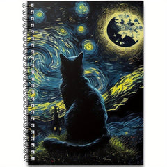 Cat Spiral Notebook Starry Night 100 Pages Journal Office School Supplies