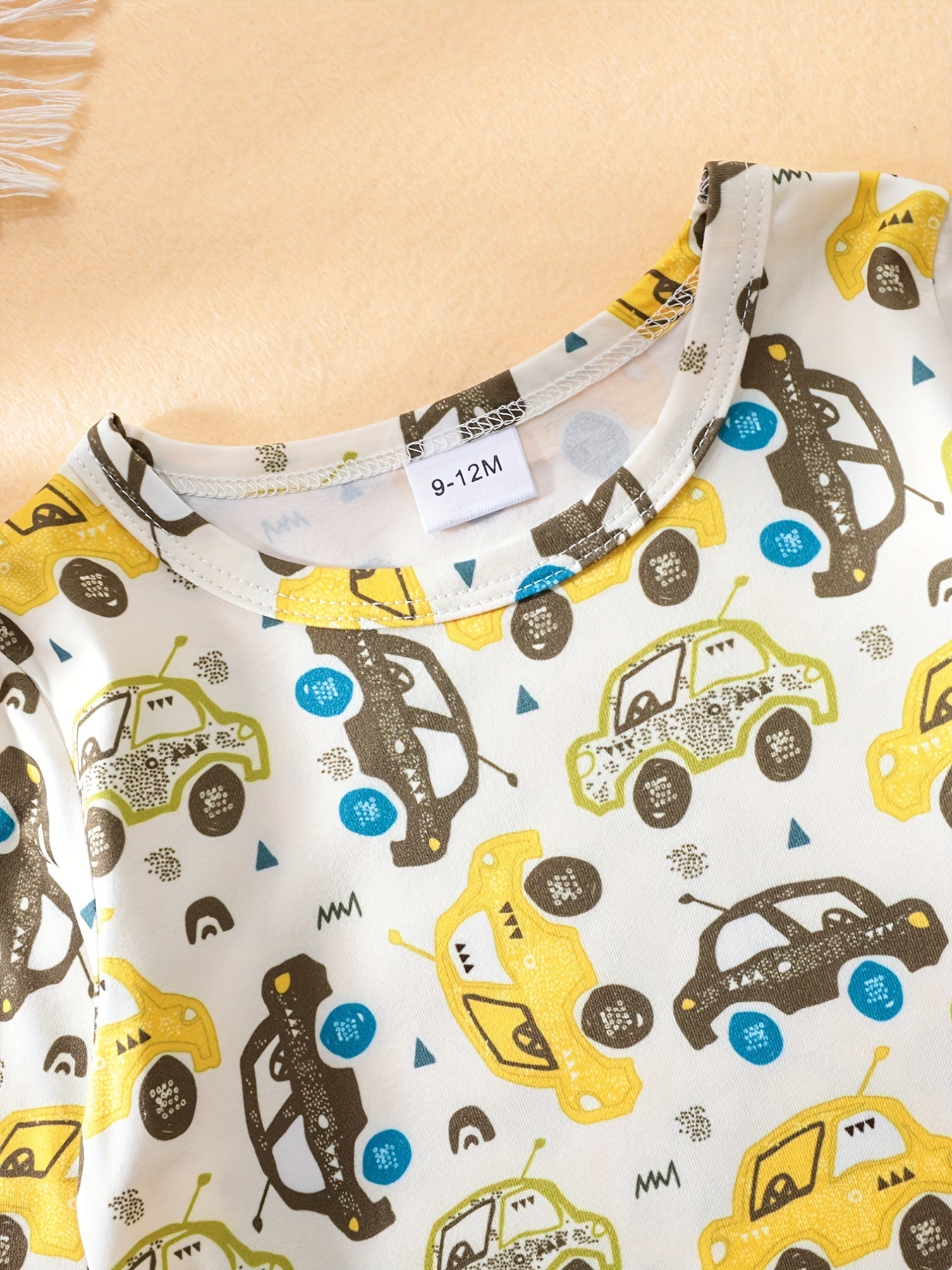 Boys' Triangle Jumpsuits Car Letter Print Rompers 3pcs Set