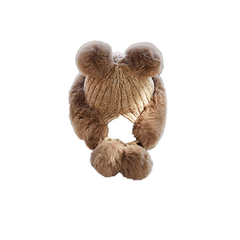 Thick Warm Fleece Winter Beanie Hat with Faux Fur Pom Pom
