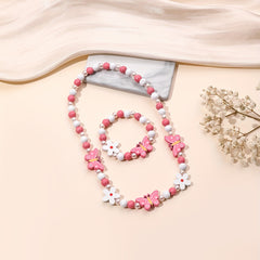 Cartoon Butterfly Flower Rainbow Beaded Necklace Bracelet Set for Girls