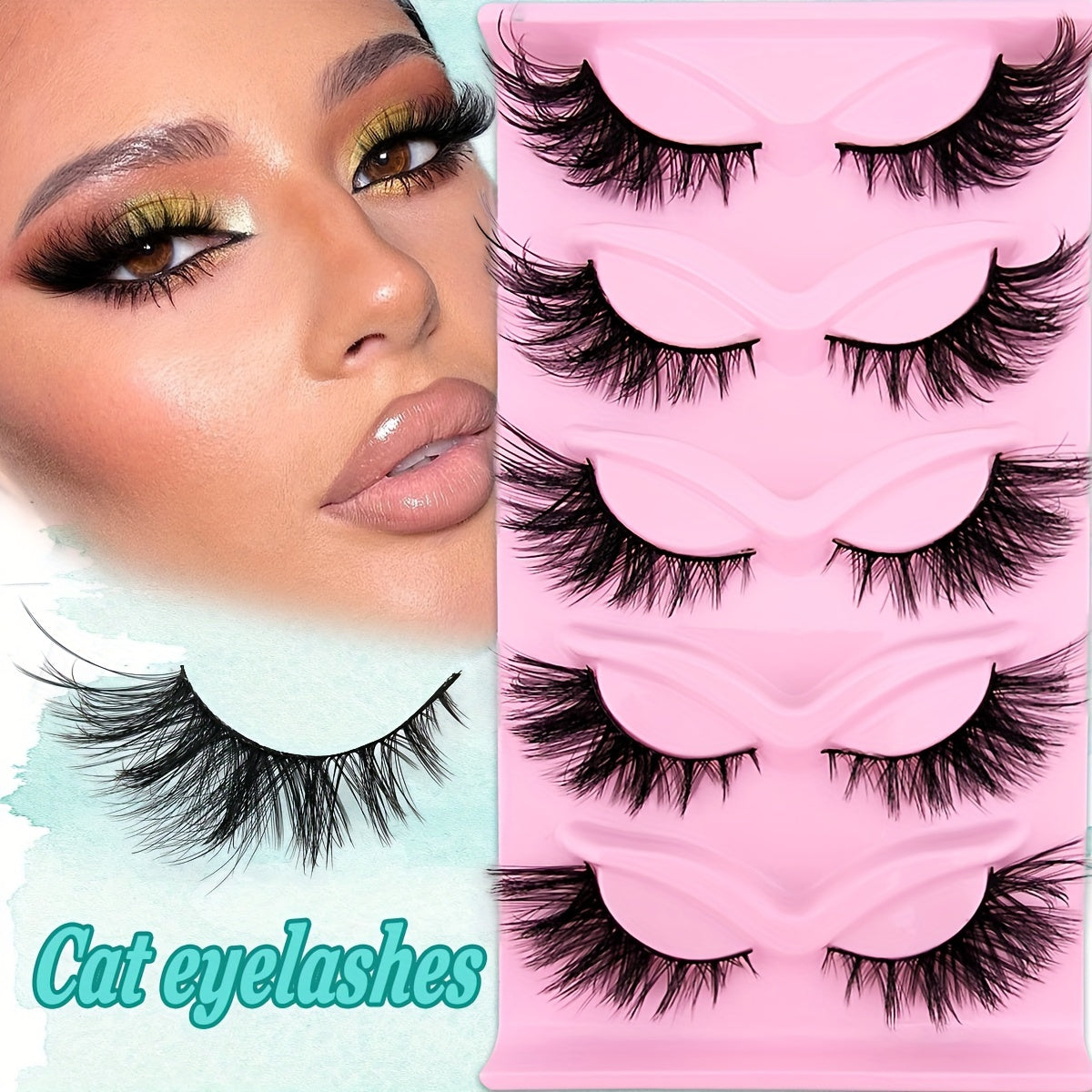 5 Pairs Fox Eye Lashes 24mm Wispy Faux Mink Lashes