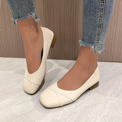 Women's Square Toe Low Heels Slip On Chunky Heels Work Shoes