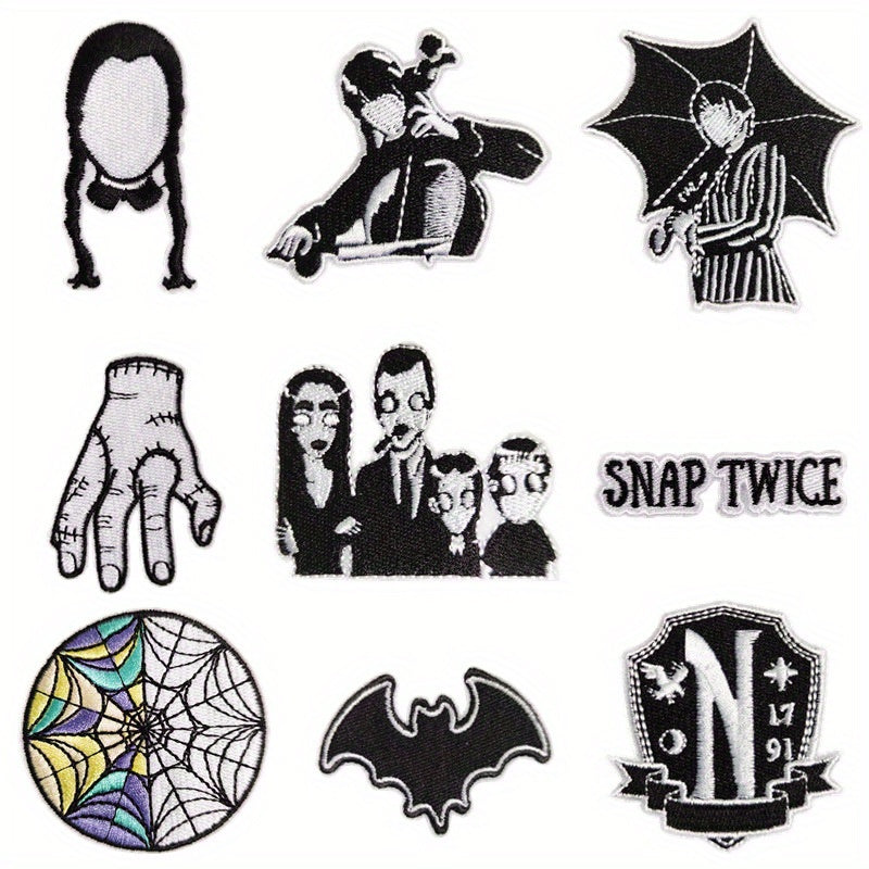 9pcs Thriller Iron On Patches For Men Sew On Embroidered Applique Repair Patch