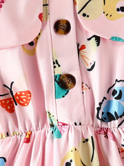 Girls Casual Butterfly Print Long Sleeve Dress