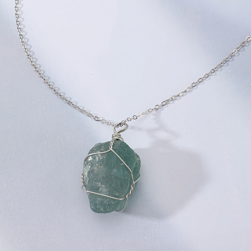 Men's Rough Wire Wound Stone Necklace