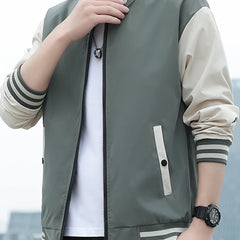 Men's Casual Block Baseball Jacket With Pocket