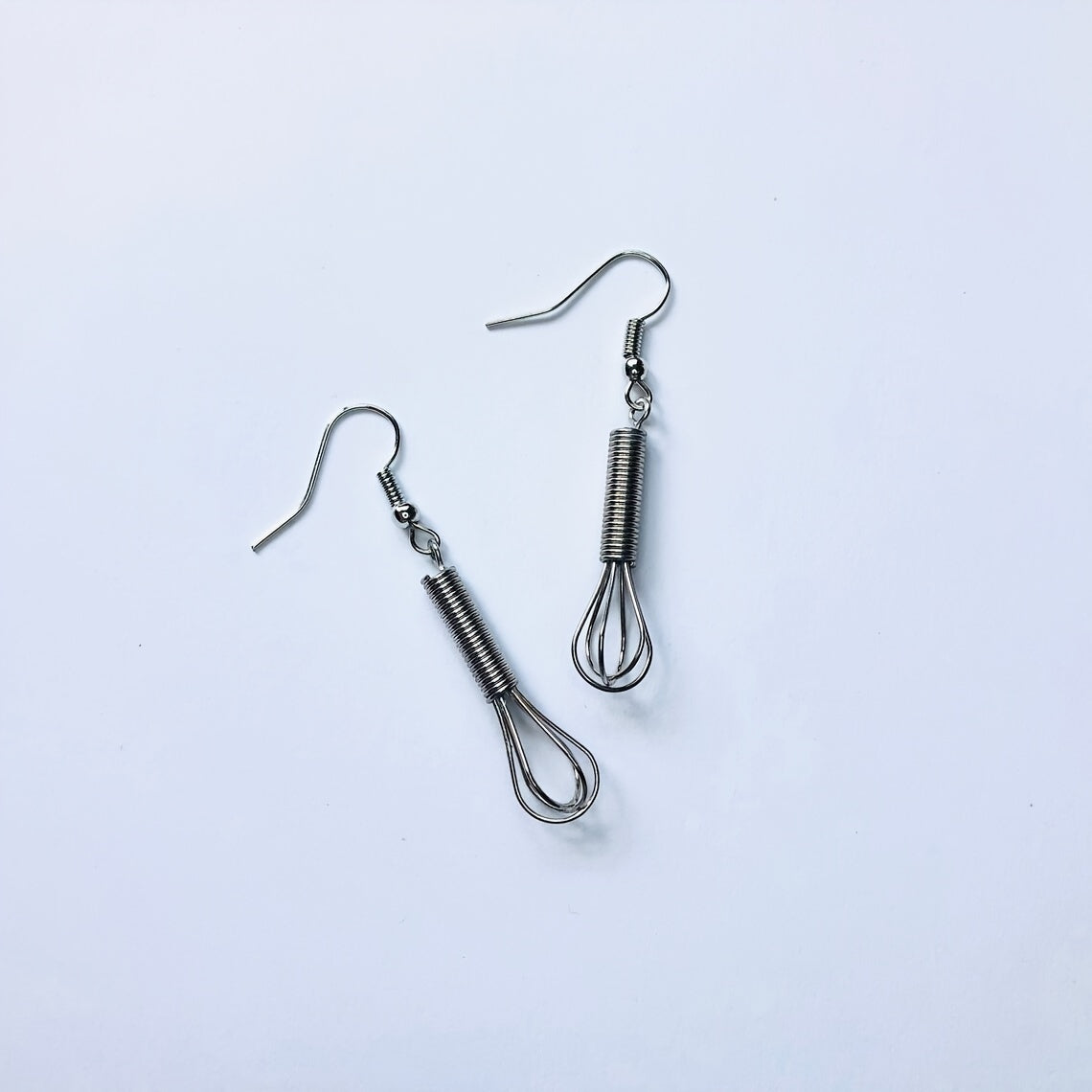 Silver Wire Wrapped Whisk Dangle Earrings Foodie Cooking Chef Gift