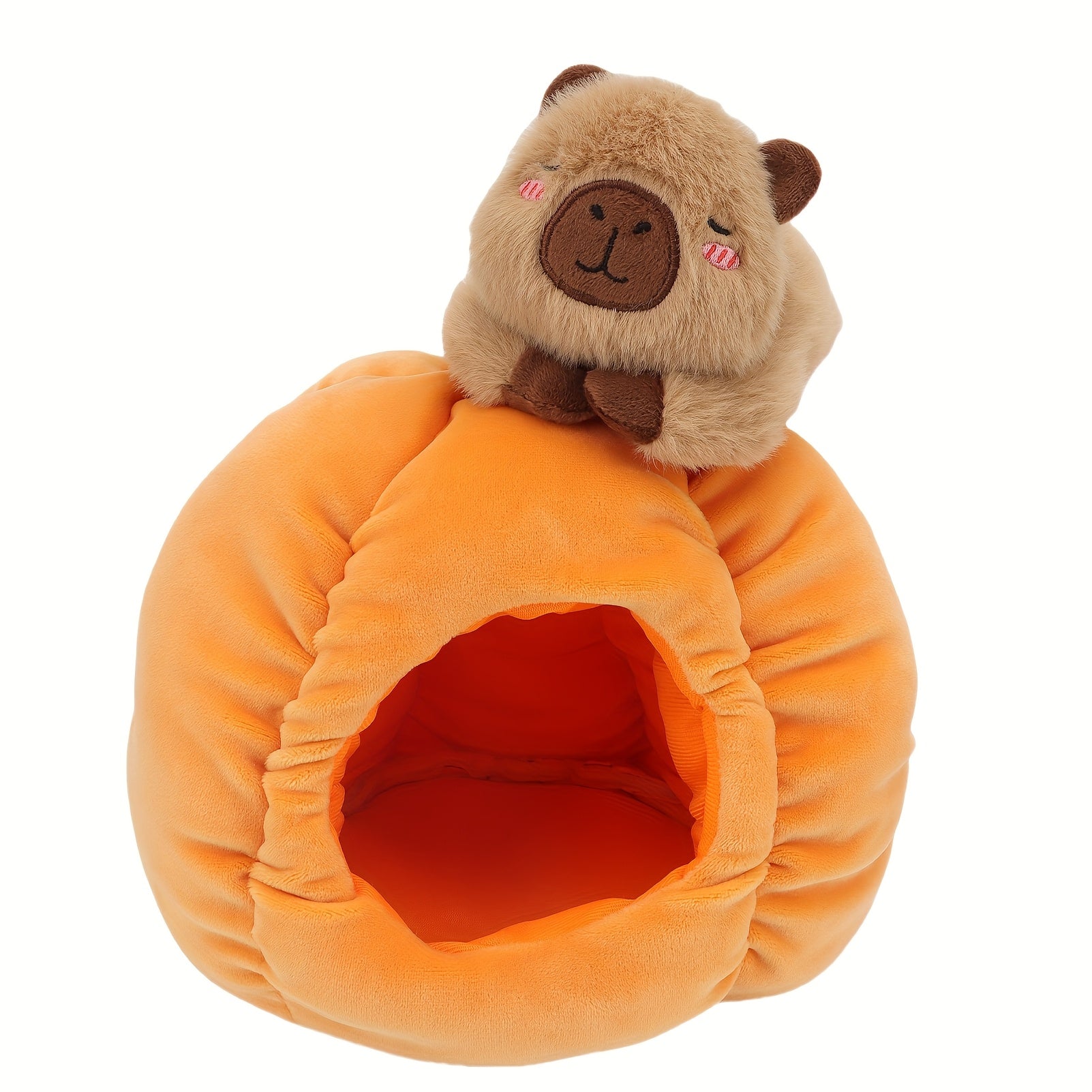 Halloween Plush Capybara in Pumpkin House Soft Stomach Cozy