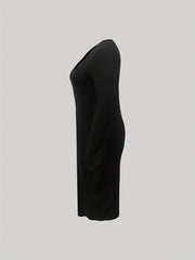  V Neck Long Sleeve Stretch Dress