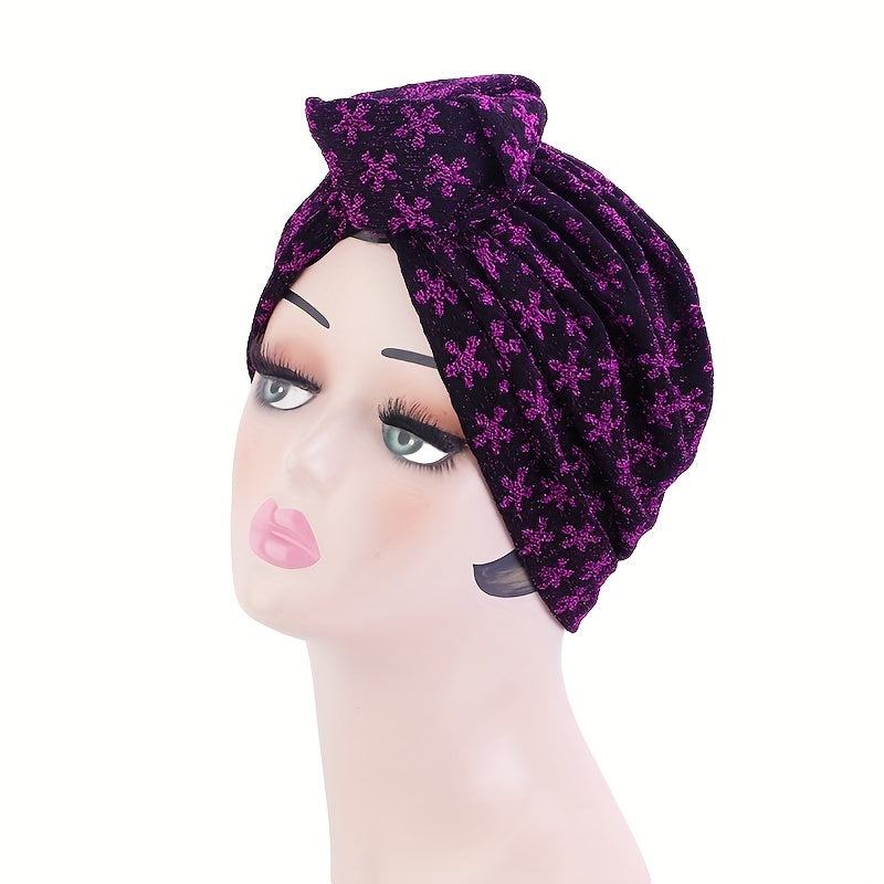 Glitter Flower Jacquard Turban Cap Solid Knotted Hijab Head Wraps