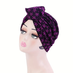 Glitter Flower Jacquard Turban Cap Solid Knotted Hijab Head Wraps