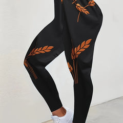  Casual Leggings Women's Plus Ears Of Rice Print High Rise Leggings