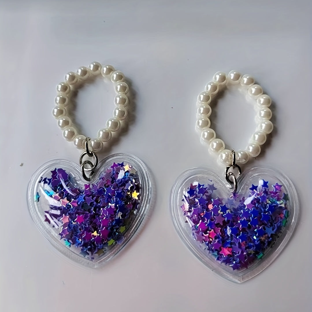 Heart Shape & Five star Quicksand Pendant With Beaded Chain