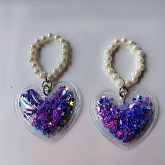 Heart Shape & Five star Quicksand Pendant With Beaded Chain