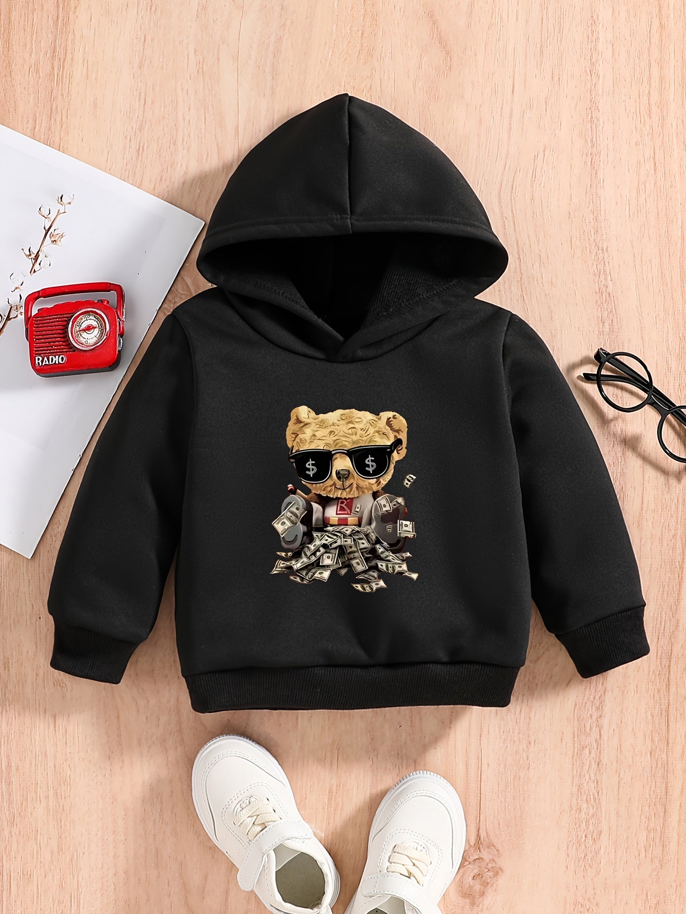 Boys Rich Bear Print Hoodie Sweatshirt