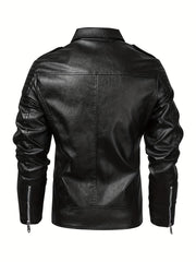 Men's PU Leather Lapel Zipper Jacket for Autumn/Winter